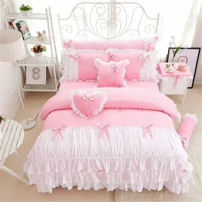 100% PURE COTTON GIRL'S PRINCESS WIND SKIRT RUFFLE DUVET BEDDING SET (3 or 4 pc)