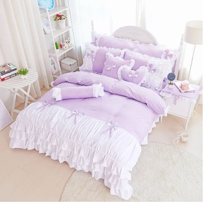 100% PURE COTTON GIRL'S PRINCESS WIND SKIRT RUFFLE DUVET BEDDING SET (3 or 4 pc)