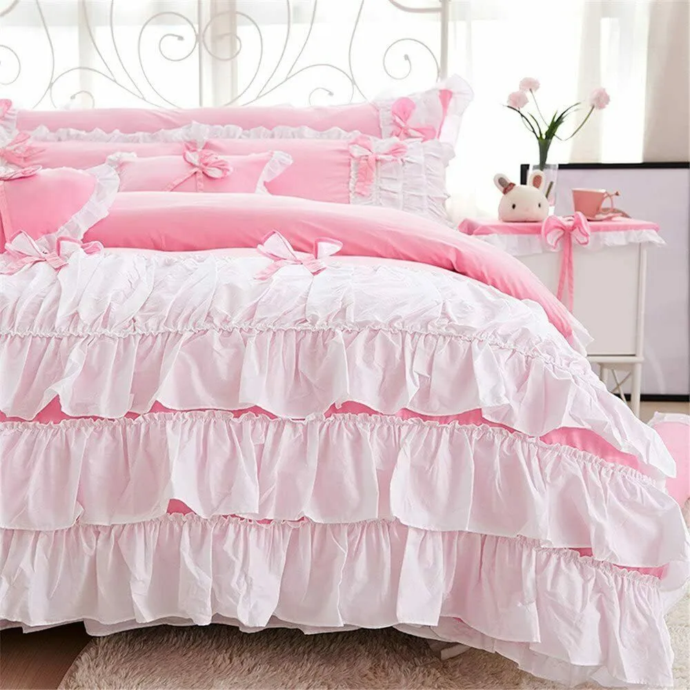 100% PURE COTTON GIRL'S PRINCESS WIND SKIRT RUFFLE DUVET BEDDING SET (3 or 4 pc)