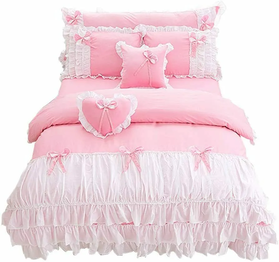 100% PURE COTTON GIRL'S PRINCESS WIND SKIRT RUFFLE DUVET BEDDING SET (3 or 4 pc)