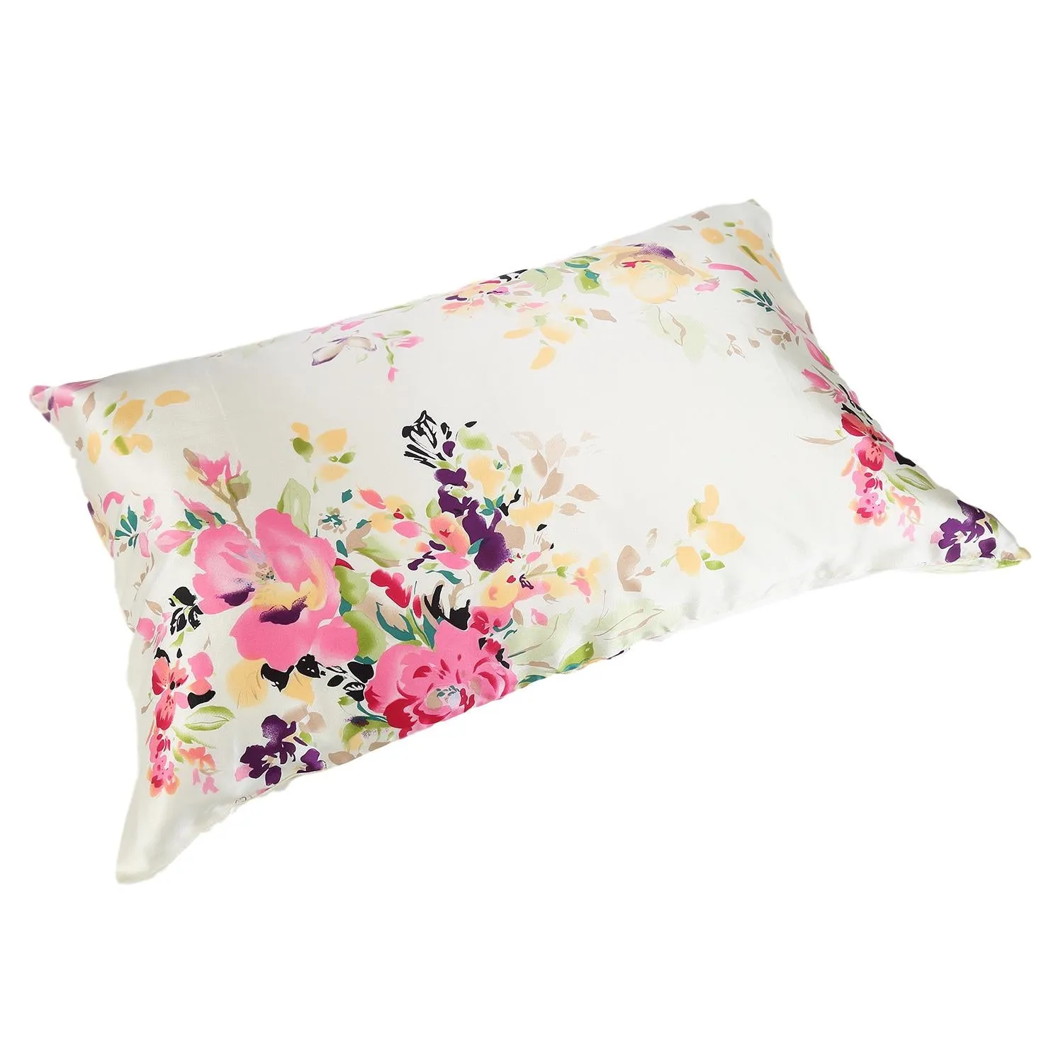 100% Silk Pillowcase White Floral  Print PC23