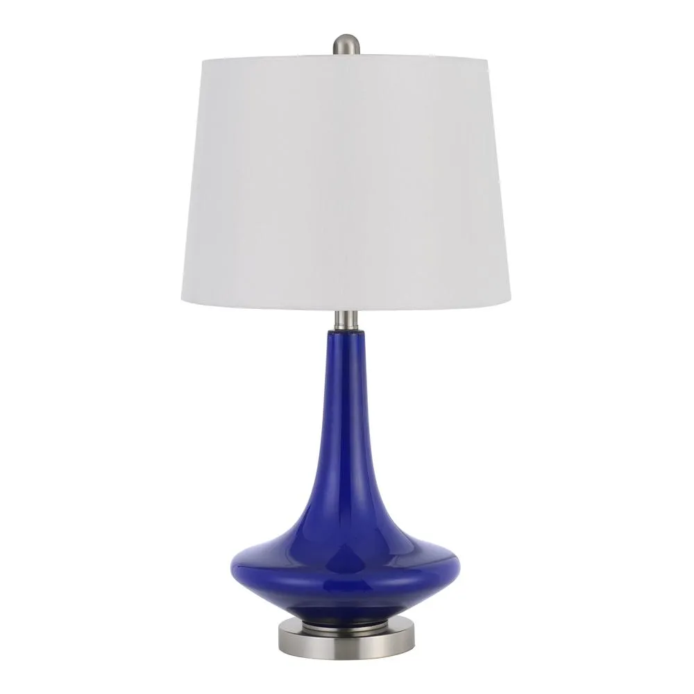 100W Kleve Glass Table Lamp With Taper Drum Hardback Linen Shade  (Priced And Sold As Pairs)