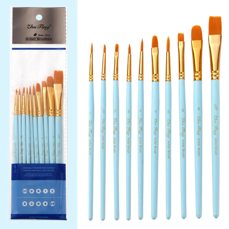 10pcs  Gold Nylon Hair Brush  Watercolor Brush