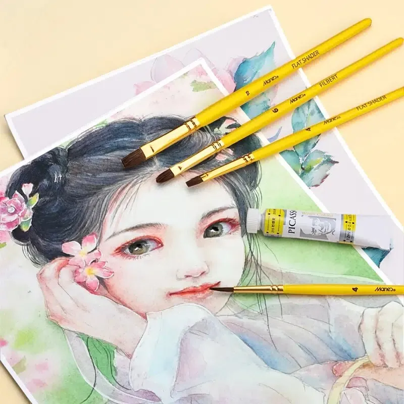 10pcs/set Marie Acrylic Brush Oil Painting Professional Brush Gouache Brush Watercolor Nylon Pen Brush Fan-shaped Pen