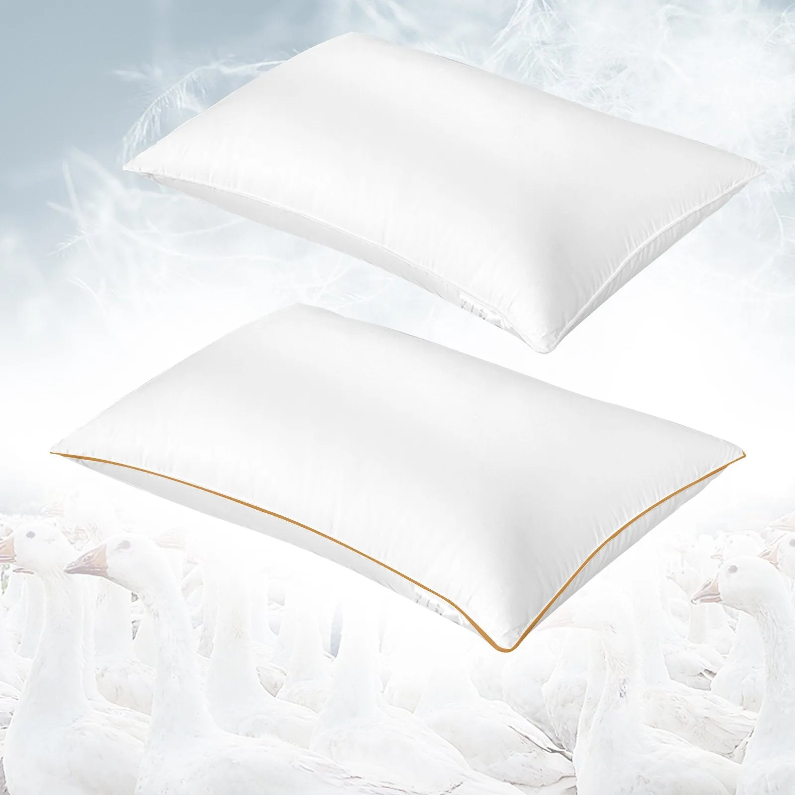 1/2 Pcs Down Pillow White Goose Feather Pillow Insert 100% Cotton Cover Alternative Bed Pillow Queen King