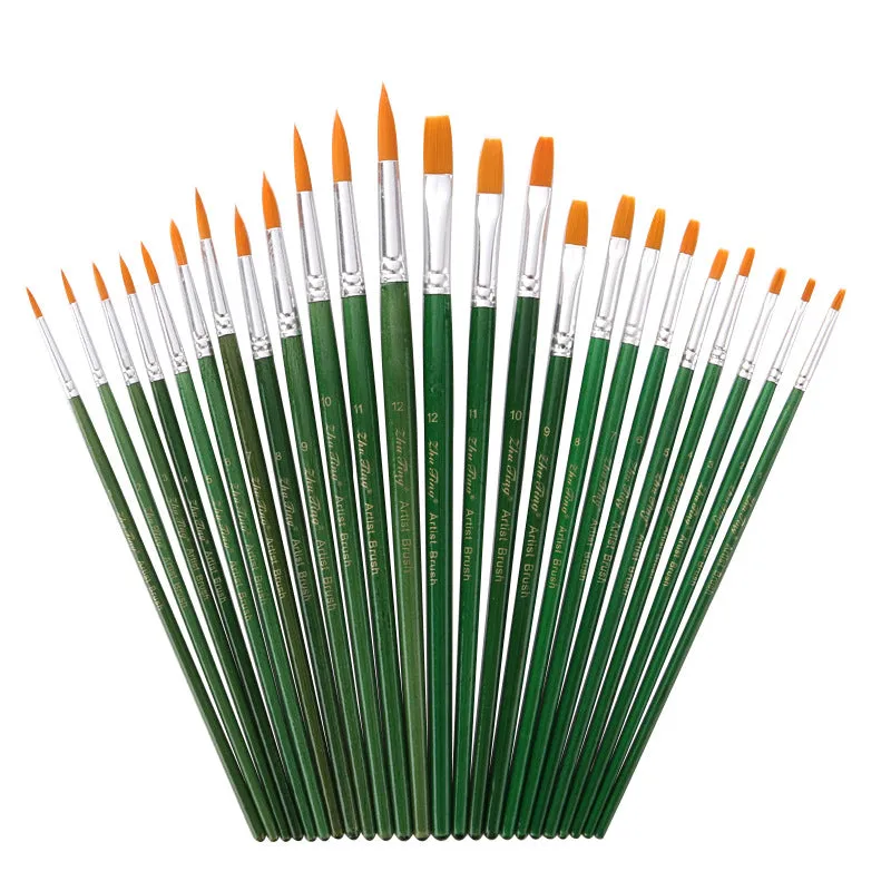 12 PCs Transparent Green Pole Golden Nylon Hair Watercolor Pens Set Art