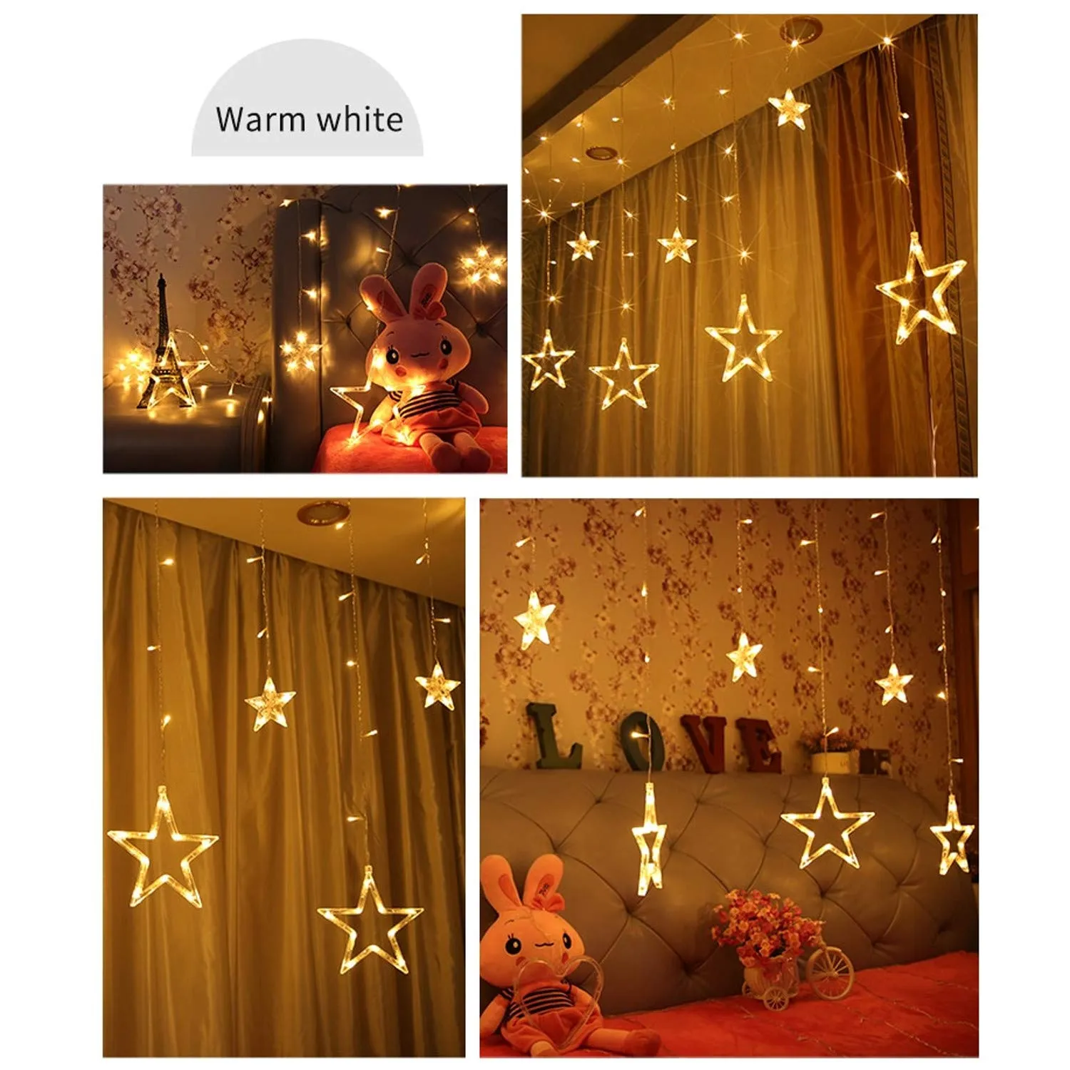 1253 12 Stars Curtain String Lights, Window Curtain Lights with 8 Flashing Modes Decoration for Festivals