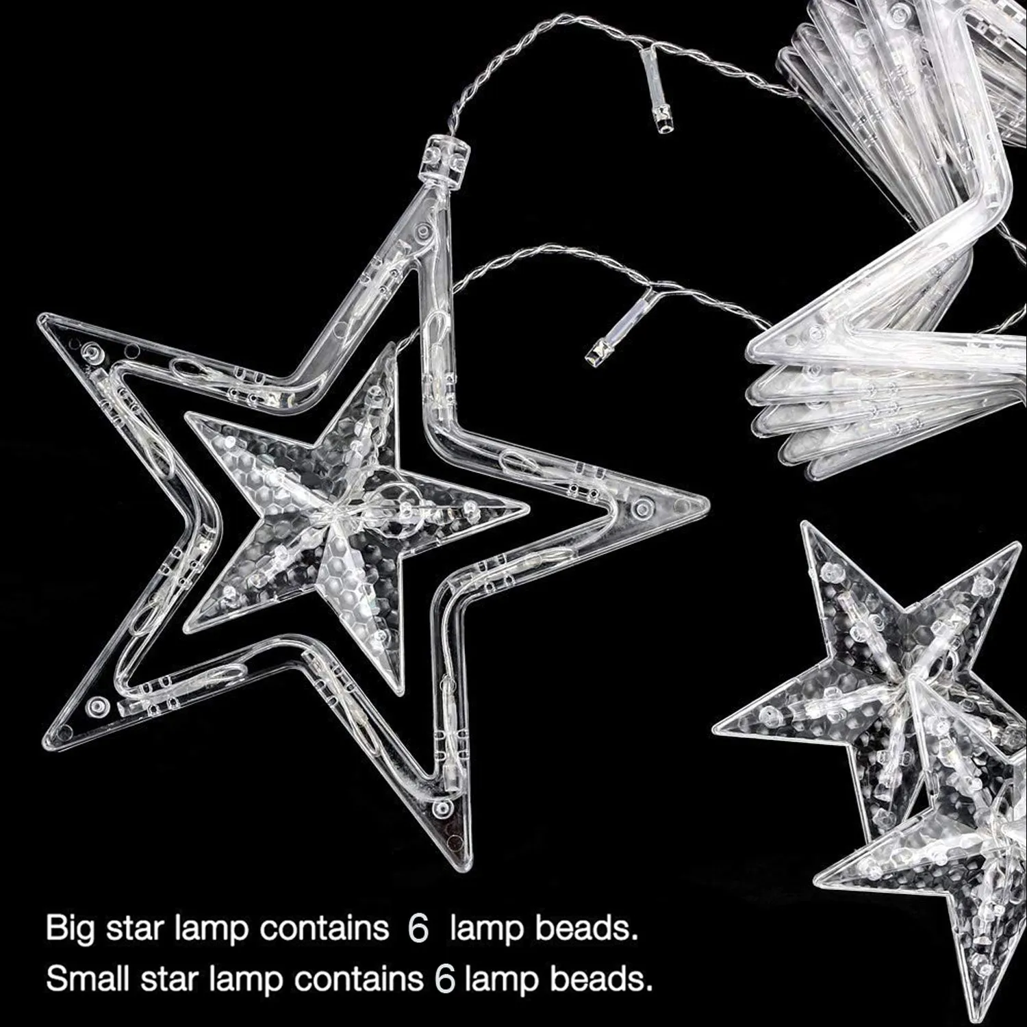 1253 12 Stars Curtain String Lights, Window Curtain Lights with 8 Flashing Modes Decoration for Festivals