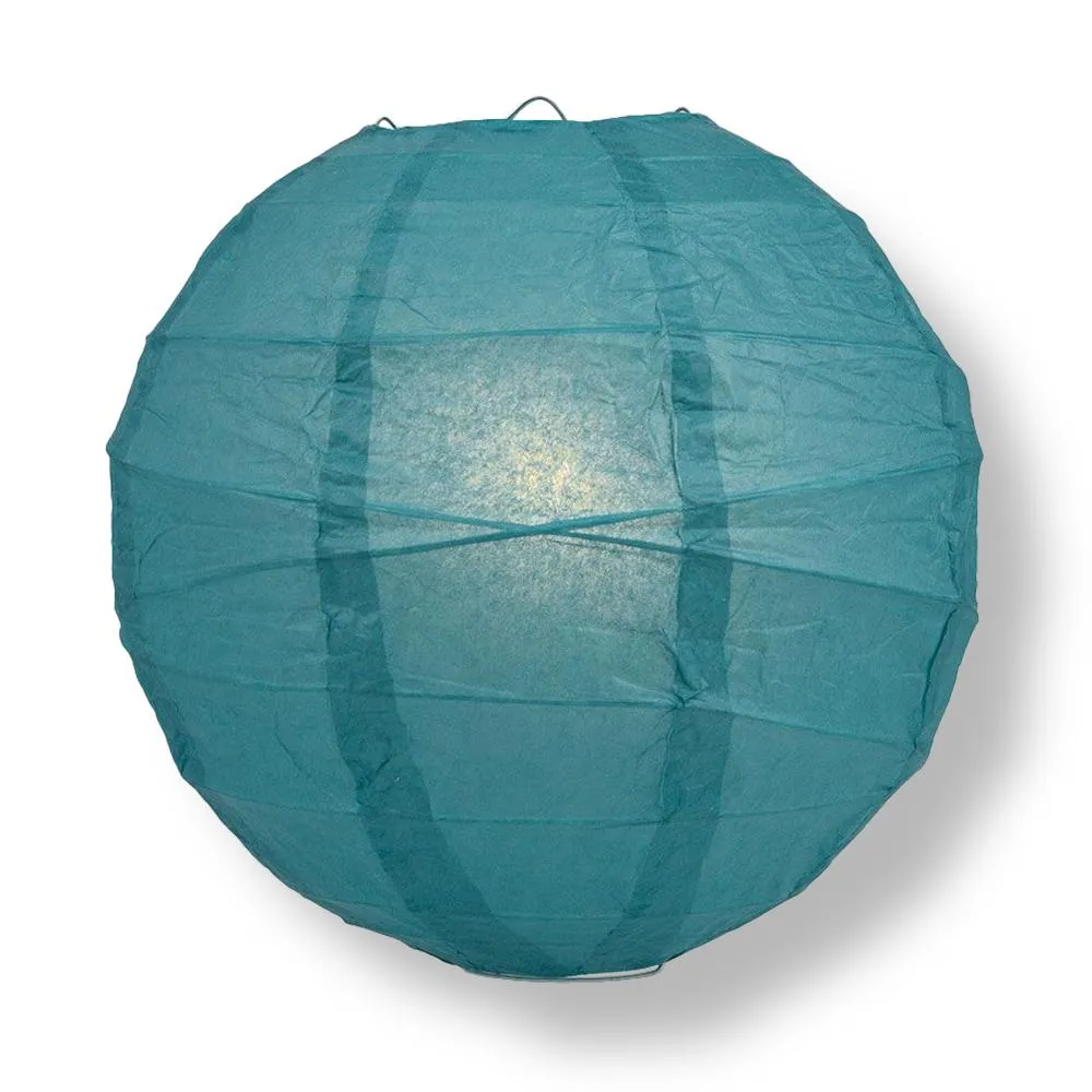 12" Tahiti Teal Round Paper Lantern, Crisscross Ribbing, Chinese Hanging Wedding & Party Decoration