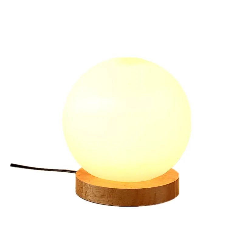 15Cm Simple Glass Creative Warm Dimmer Night Lighting Desk Bedroom Bed Decoration Ball Wooden Small round Desk Lamps Home Decor