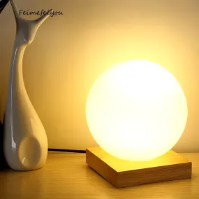 15Cm Simple Glass Creative Warm Dimmer Night Lighting Desk Bedroom Bed Decoration Ball Wooden Small round Desk Lamps Home Decor