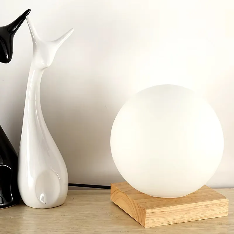 15Cm Simple Glass Creative Warm Dimmer Night Lighting Desk Bedroom Bed Decoration Ball Wooden Small round Desk Lamps Home Decor