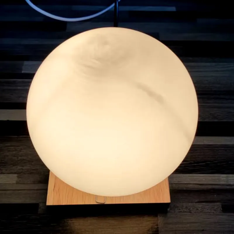 15Cm Simple Glass Creative Warm Dimmer Night Lighting Desk Bedroom Bed Decoration Ball Wooden Small round Desk Lamps Home Decor