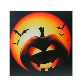 19.75" x 19.75" LED Lighted Bats and Jack-o'-Lantern Halloween Canvas Wall Art