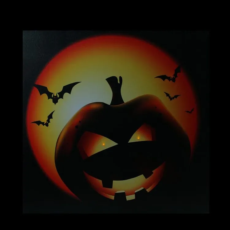 19.75" x 19.75" LED Lighted Bats and Jack-o'-Lantern Halloween Canvas Wall Art