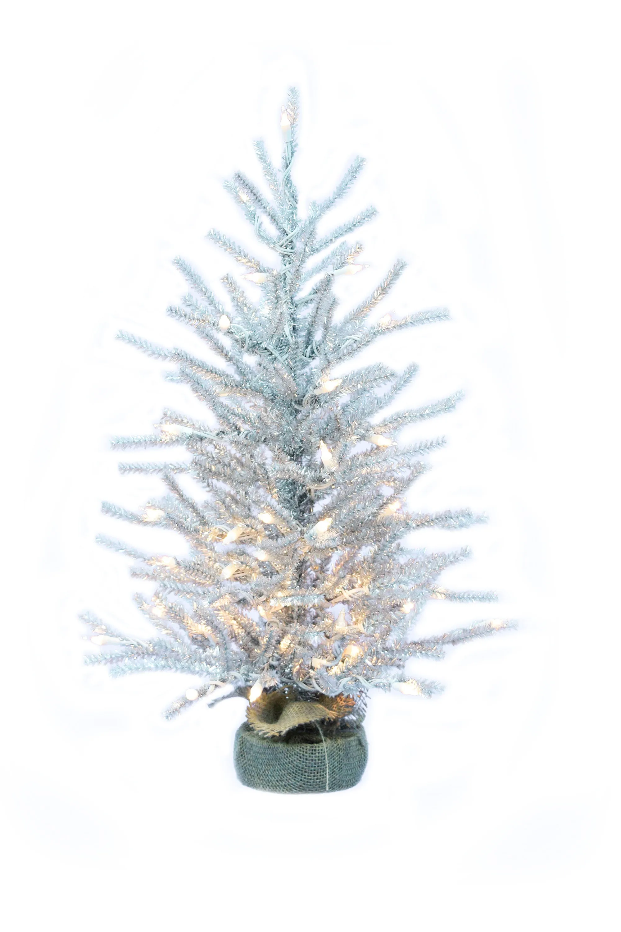 2' Pre-Lit Burlap Base Tinsel Tree