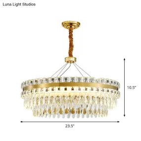 2-Tier Crystal LED Chandelier, Modern Living Room Pendant Light in Gold, 18"/23.5" Width