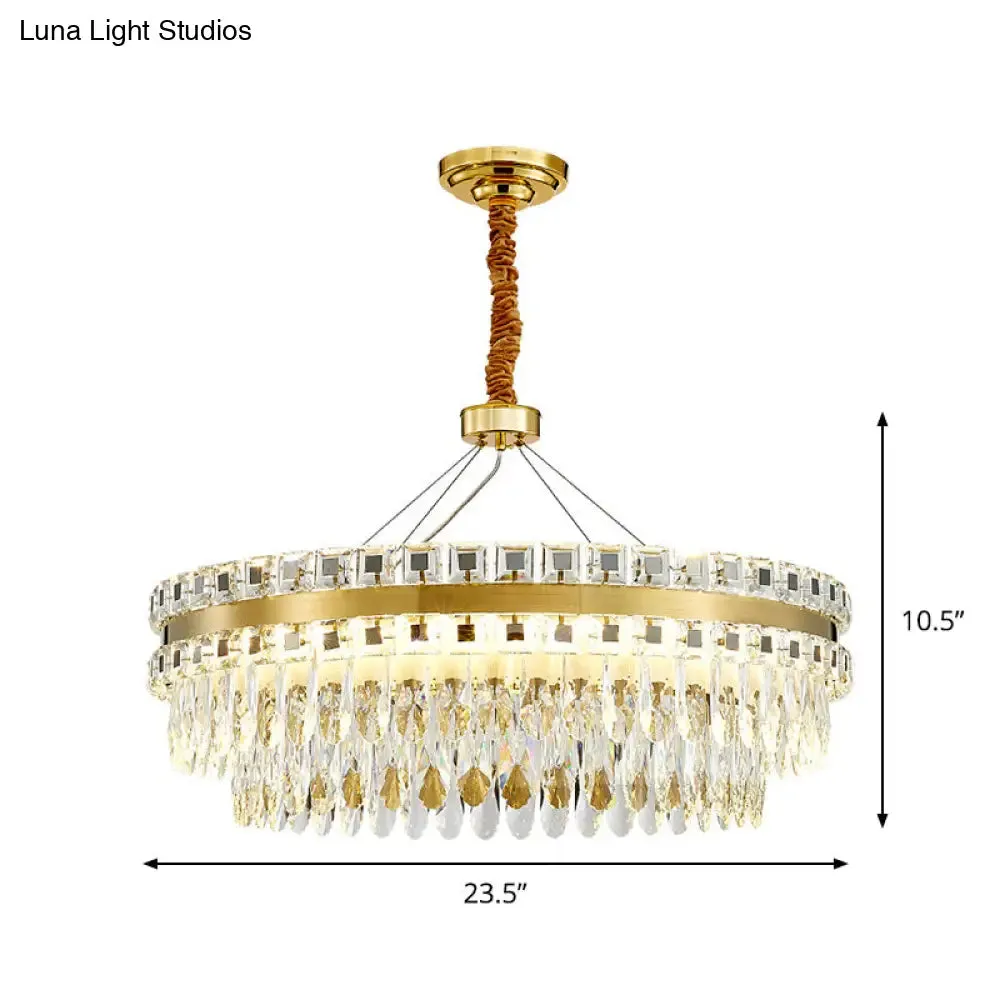 2-Tier Crystal LED Chandelier, Modern Living Room Pendant Light in Gold, 18"/23.5" Width