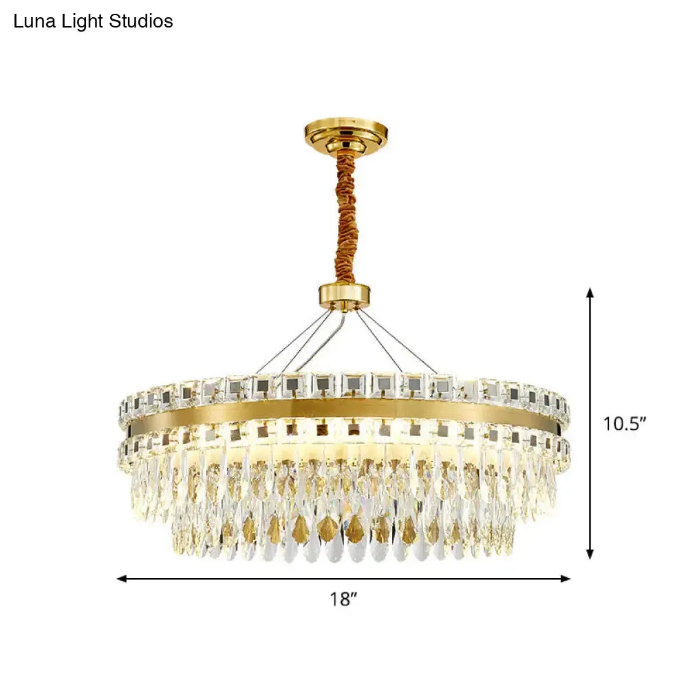 2-Tier Crystal LED Chandelier, Modern Living Room Pendant Light in Gold, 18"/23.5" Width