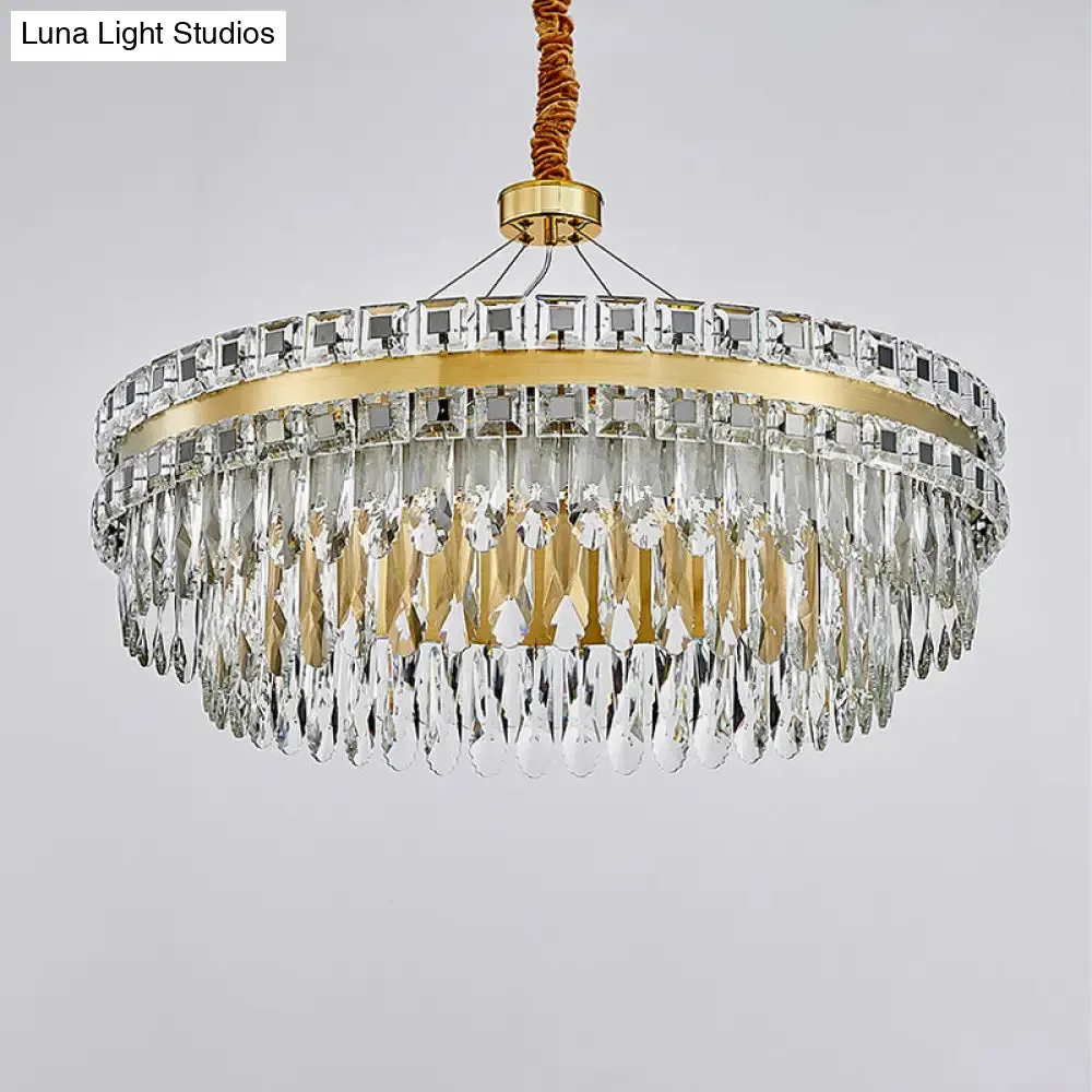 2-Tier Crystal LED Chandelier, Modern Living Room Pendant Light in Gold, 18"/23.5" Width