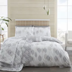 200 Count Etched Leaves Duvet Set- Grey