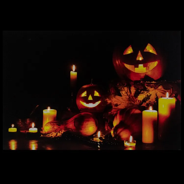 23.5" LED Lighted Halloween Jack-o'-Lantern Fall Harvest Canvas Wall Art