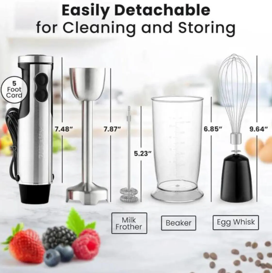 3 in 1 Immersion Blender Handheld 800-Watt- 12-Speed