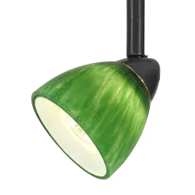 4 87" Tall Serpentine Track Head with Shade in Dark Bronze with Green Fire Glass