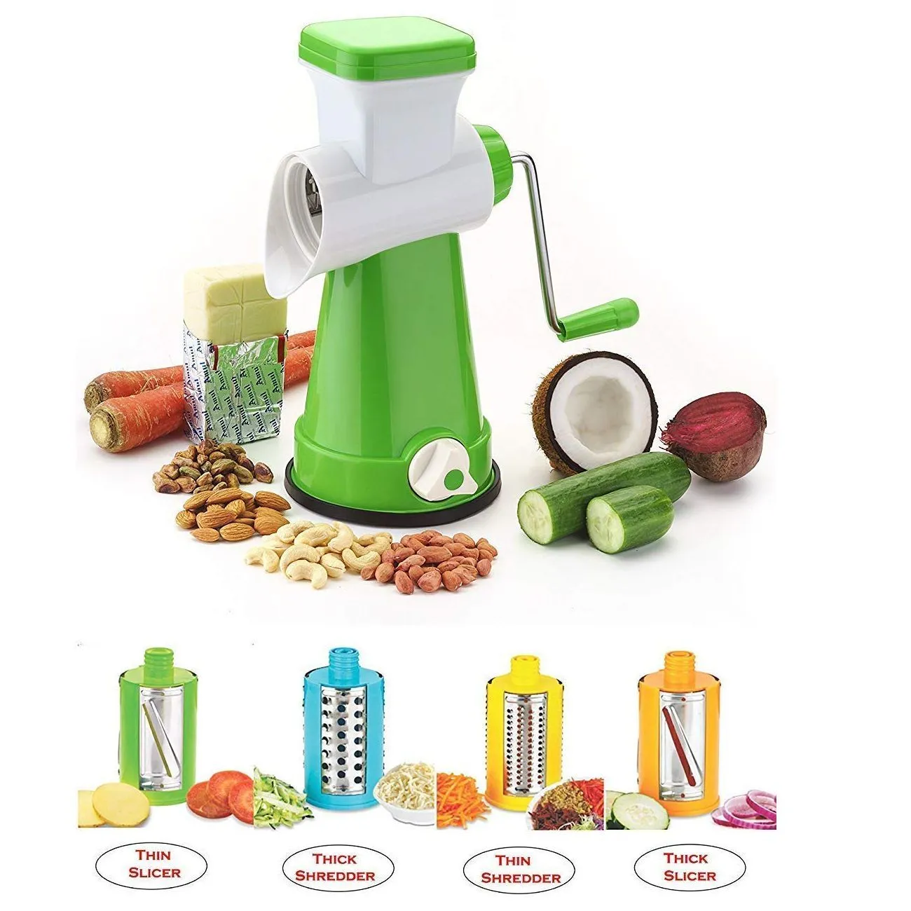 4 in 1 Drum Grater Shredder Slicer For Vegetable, Fruits, Chocolate, Dry Fruits Salad Maker