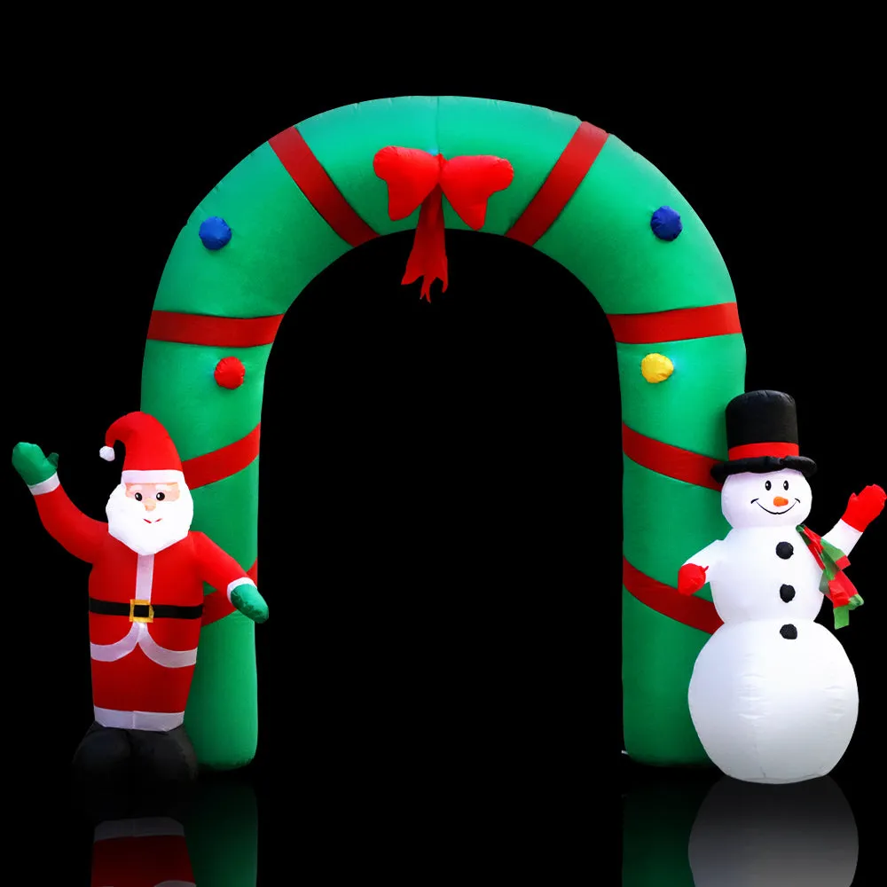 4 Piece Holly Christmas Package - 6ft Pre Lit Christmas Tree & 2x Multicoloured Solar Lights & Giant Arch Way Santa Snowman Inflatable