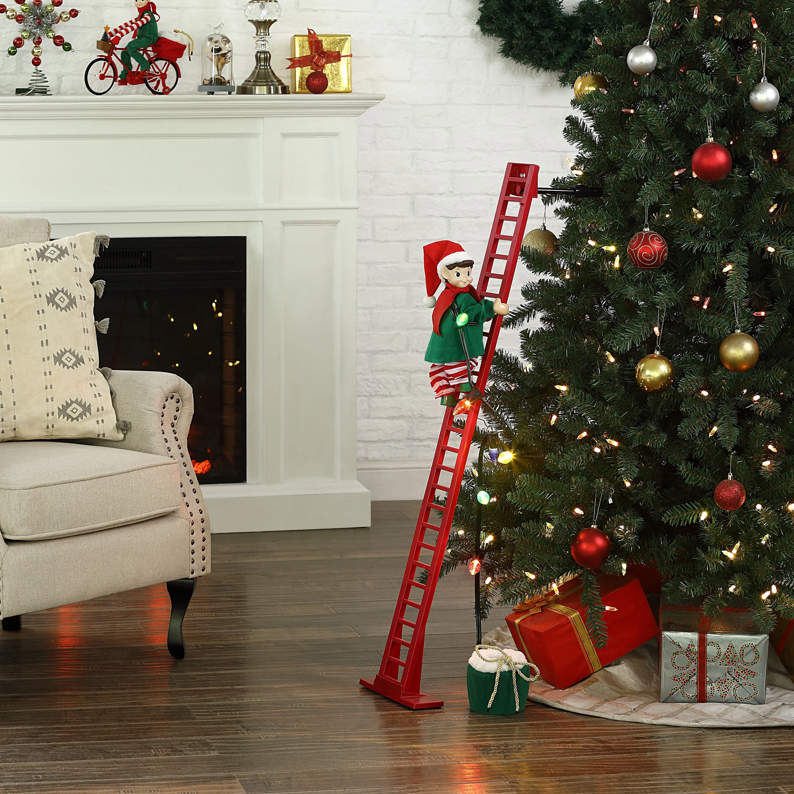 43 in. Animated Ladder Climbing Elf