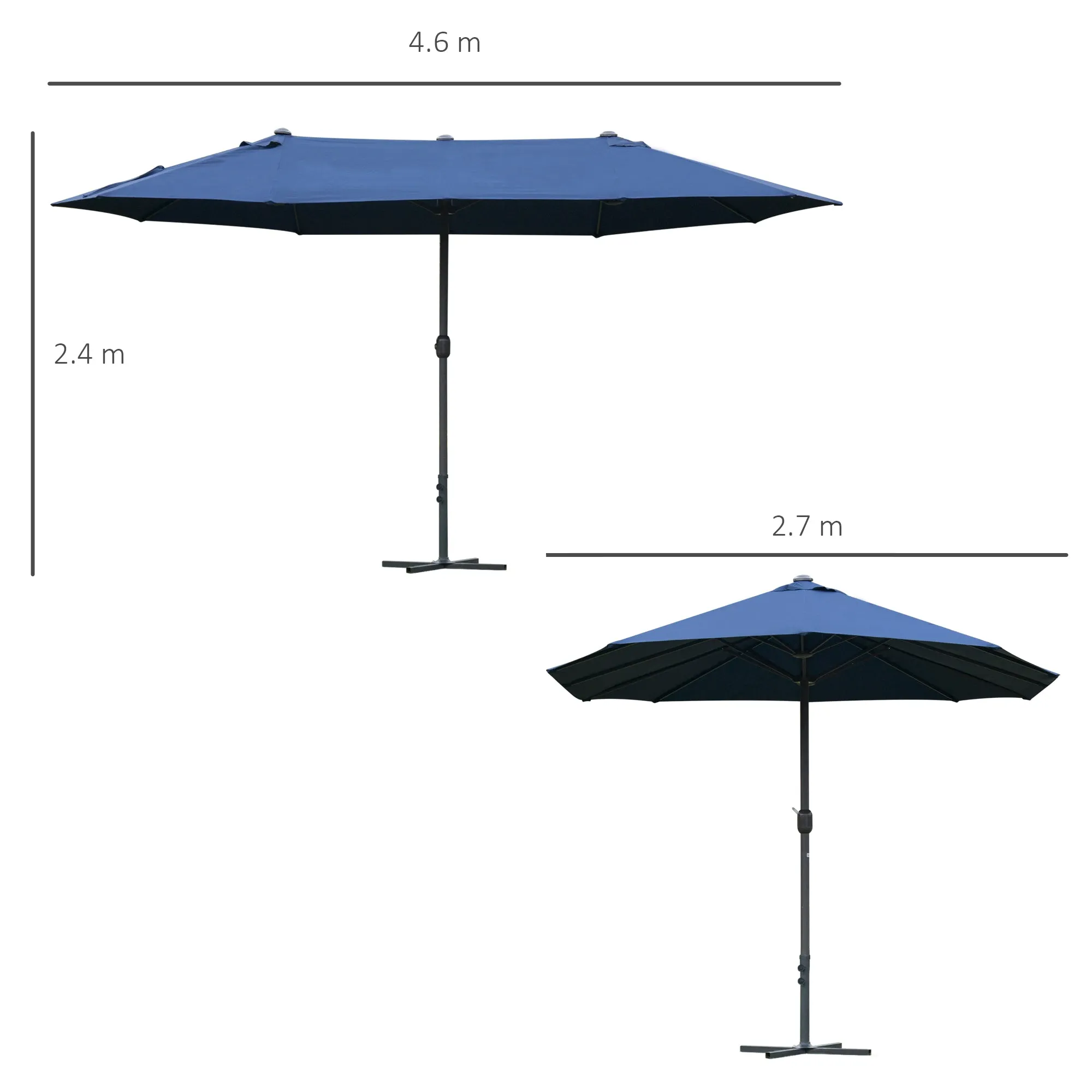 4.6m Garden Parasol Double-Sided Sun Umbrella Patio Market Shelter Canopy Shade Outdoor with Cross Base – Blue