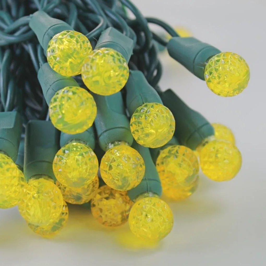 50-light  G12 Yellow LED Christmas Lights, 4" Spacing Green Wire