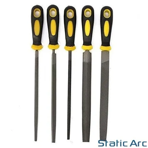 5pc ENGINEERS HAND FILE SET 8" LARGE METAL SANDING TOOL FLAT ROUND TRIANGLE RASP