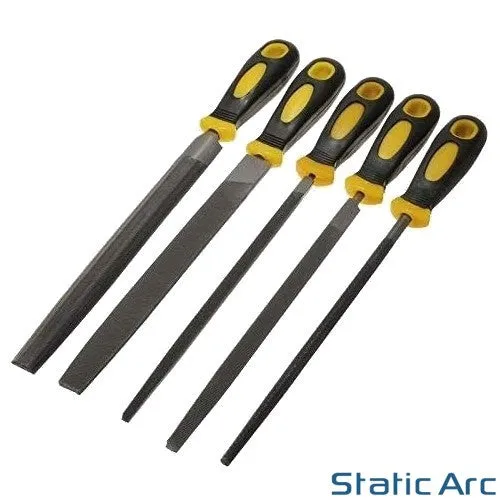 5pc ENGINEERS HAND FILE SET 8" LARGE METAL SANDING TOOL FLAT ROUND TRIANGLE RASP