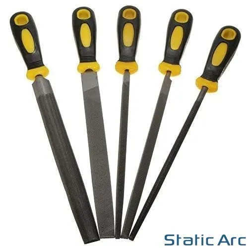 5pc ENGINEERS HAND FILE SET 8" LARGE METAL SANDING TOOL FLAT ROUND TRIANGLE RASP