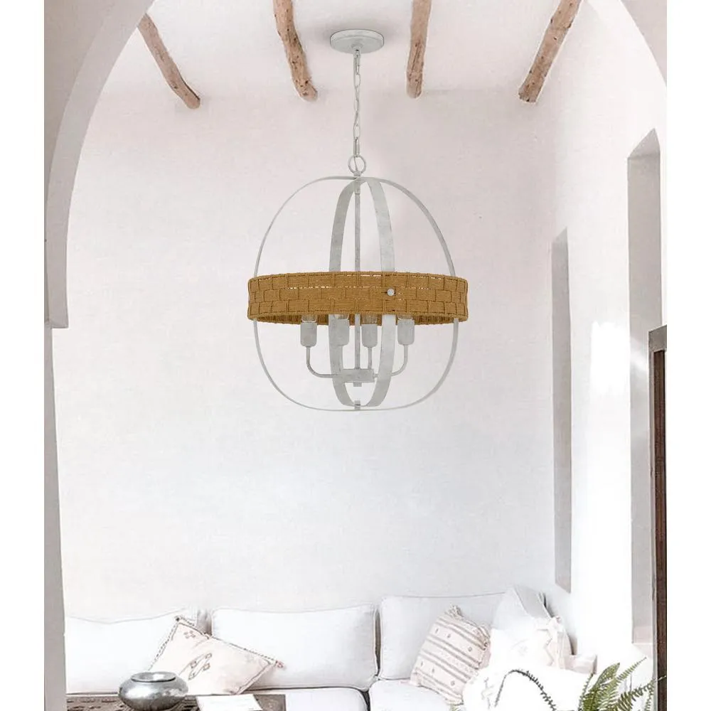 60W X 4 Barton Metal Chandelier With Rattan Design