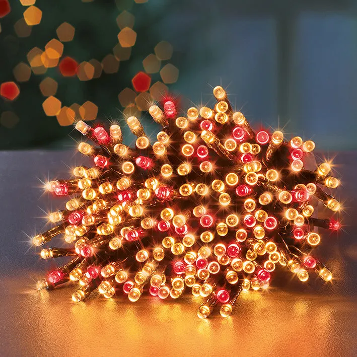 80 Multi Action LED Supabrights Christmas Lights with Timer - Vintage Gold & Red