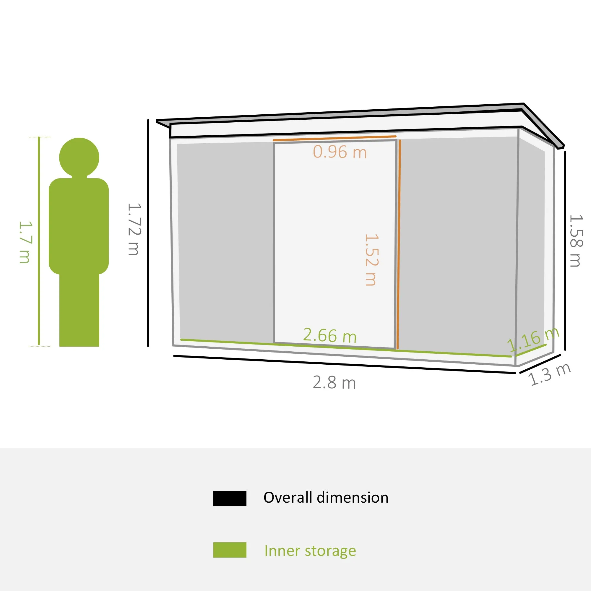 9 x 4.5 ft Pent Roof Metal Garden Storage Shed Corrugated Steel Tool Box with Foundation Ventilation & Doors, Green