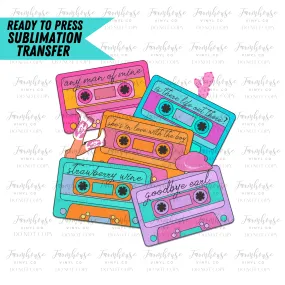 90's Music Cassettes Ready to Press Sublimation Transfer