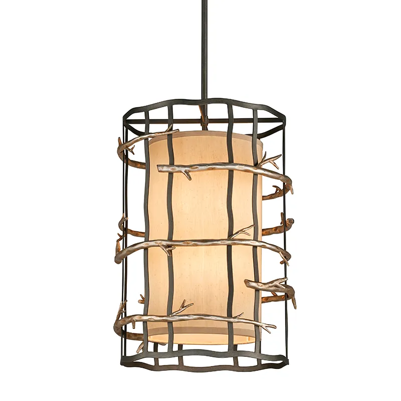 ADIRONDACK 6 LIGHT FOYER PENDANT CHANDELIER, GRAPHITE & SILVER