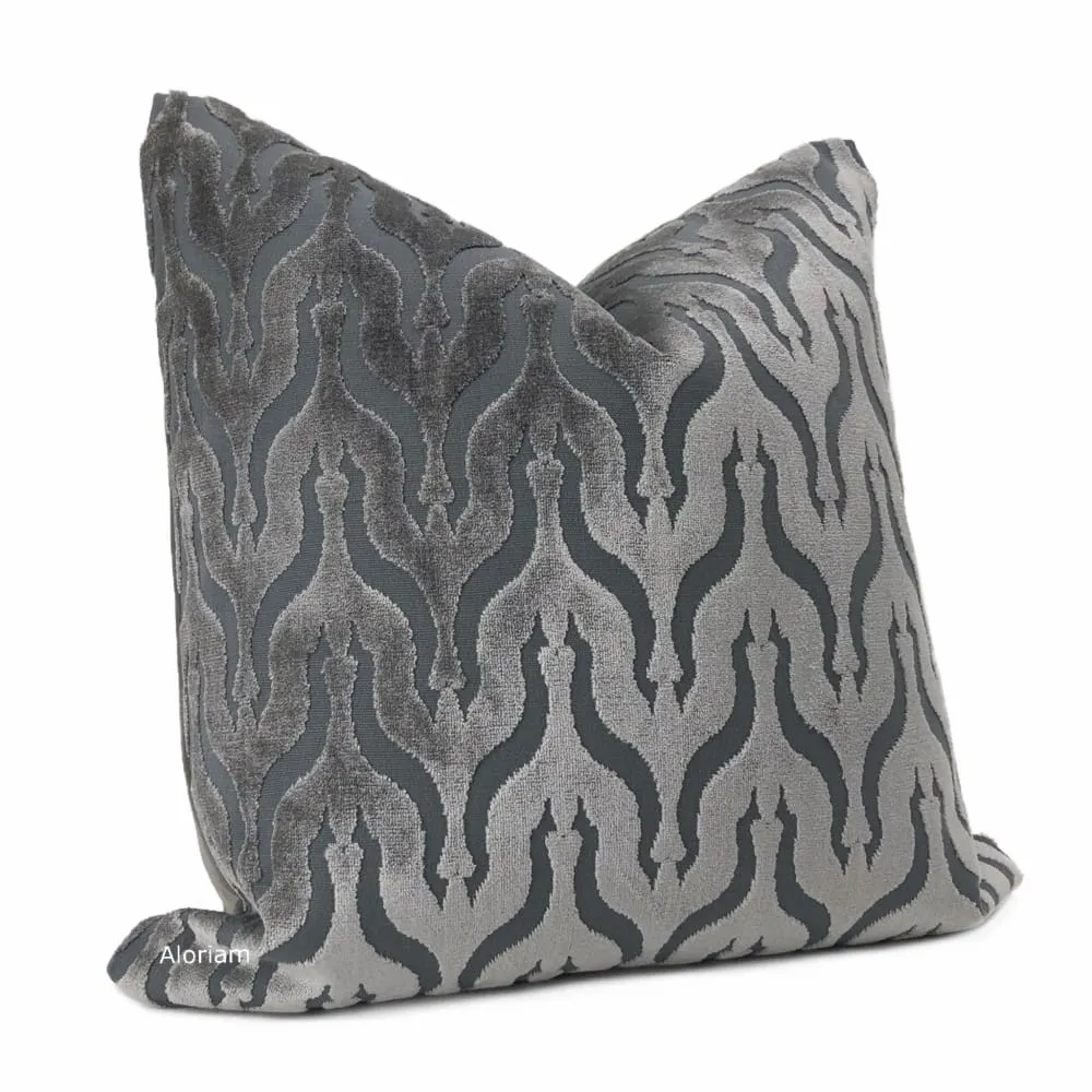 Alhambra Gray Ogee Lattice Cut Velvet Pillow Cover (Fabric by the Yard available)