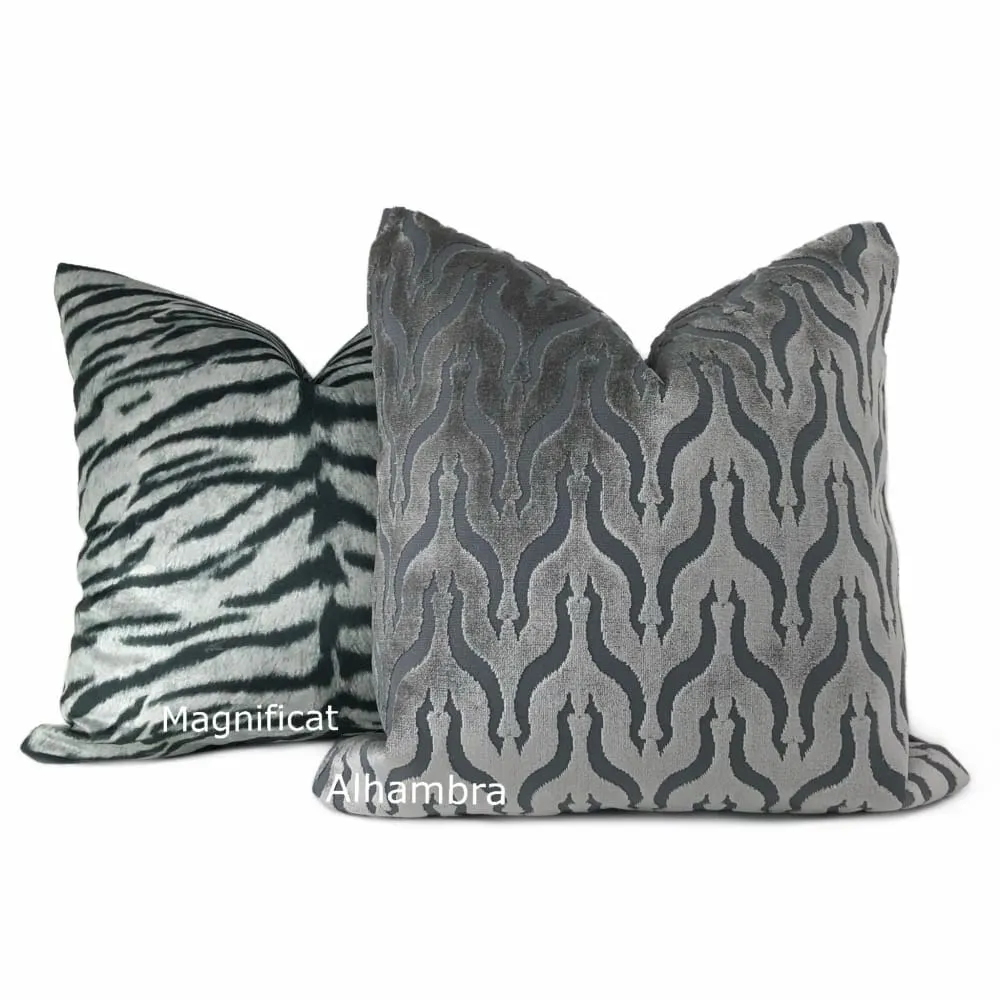 Alhambra Gray Ogee Lattice Cut Velvet Pillow Cover (Fabric by the Yard available)