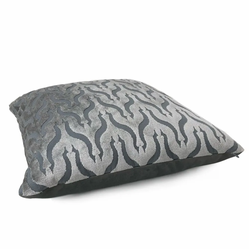 Alhambra Gray Ogee Lattice Cut Velvet Pillow Cover (Fabric by the Yard available)