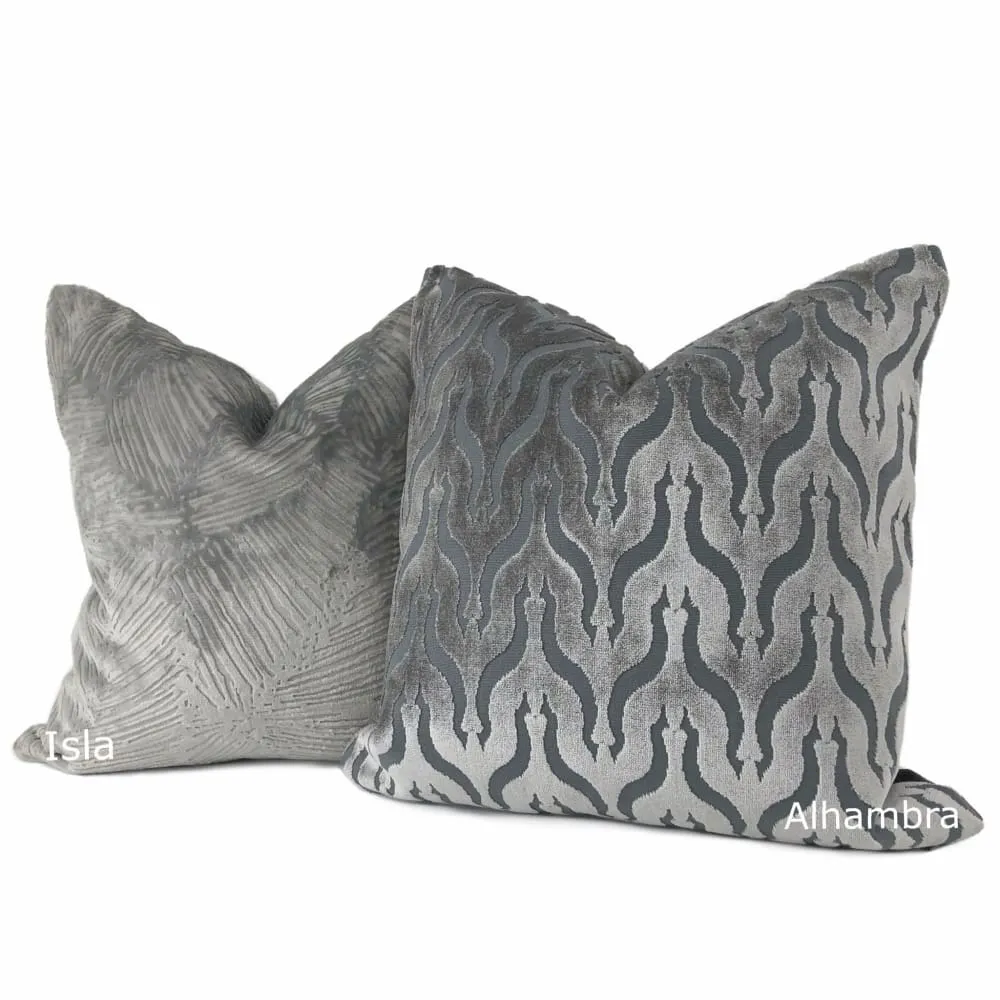 Alhambra Gray Ogee Lattice Cut Velvet Pillow Cover (Fabric by the Yard available)