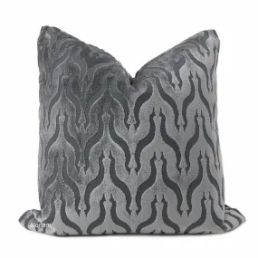 Alhambra Gray Ogee Lattice Cut Velvet Pillow Cover (Fabric by the Yard available)