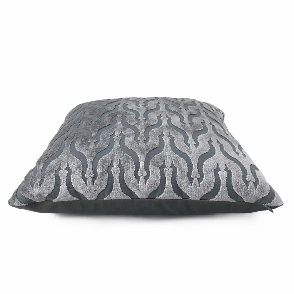 Alhambra Gray Ogee Lattice Cut Velvet Pillow Cover (Fabric by the Yard available)