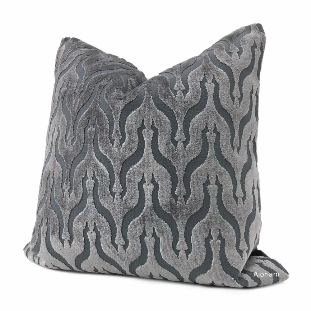 Alhambra Gray Ogee Lattice Cut Velvet Pillow Cover (Fabric by the Yard available)