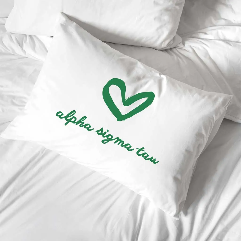 Alpha Sigma Tau Sorority Name with Heart Design on Printed Pillowcase