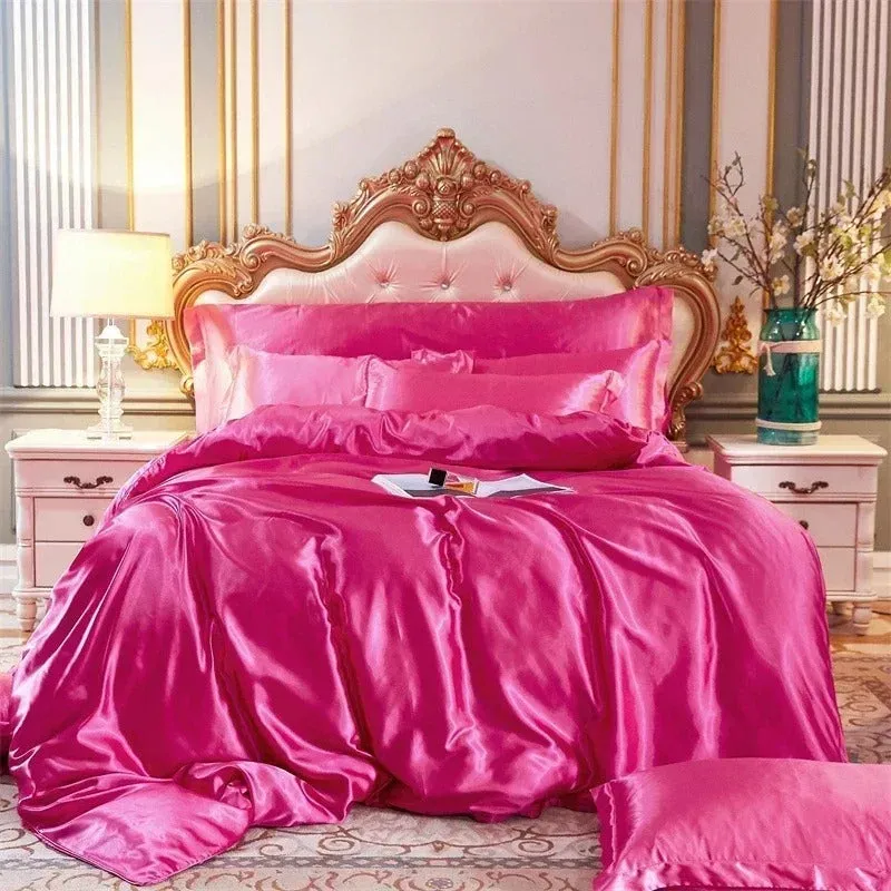 Anyhouz Beddings Hot Pink AU Single Size 2 Pcs High End Satin Smooth Duvet Cover Set Luxury Polyester Silky Soft Cozy Bedding Set